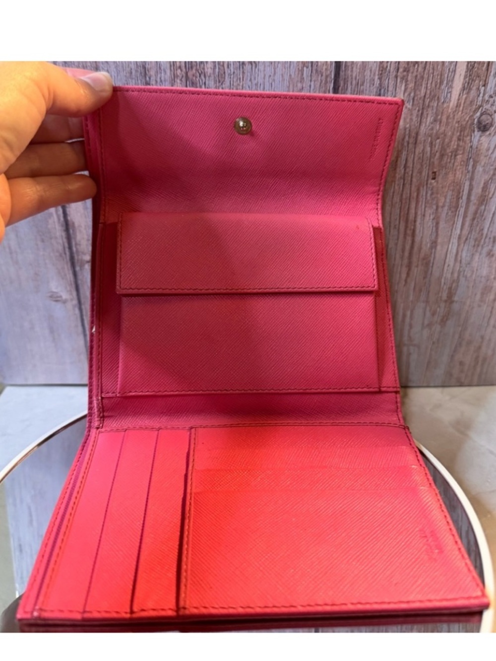 Prada Pink Satin Clutch with Gold Triangle Logo and coin pouch - Picture 11 of 16